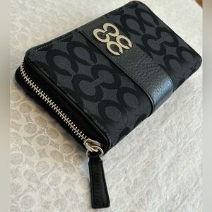 COACH JULIA OP ART FABRIC AND LEATHER ACCORDIAN LARGE ZIP WALLET BLACK #44251